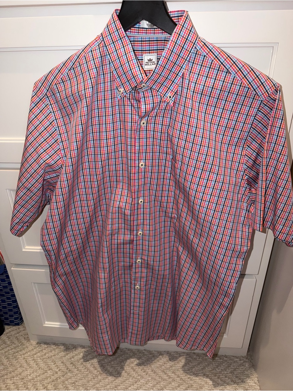 Peter Millar Short Sleeve 100% Cotton Button Up Button Down Plaid Shirt Large